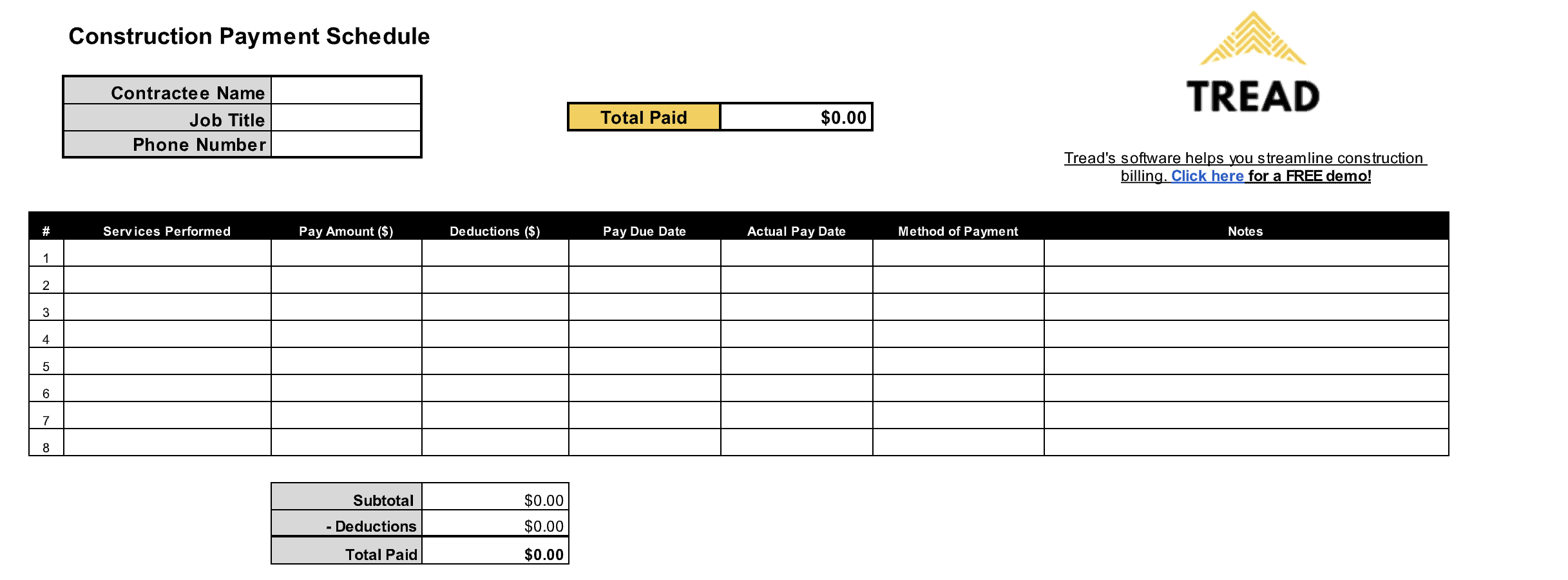 Payment Schedule Template Construction Printable Schedule Template